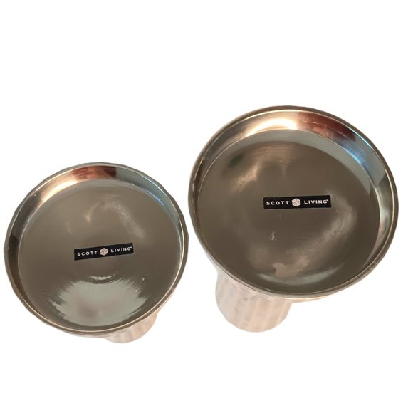 Silver Metal Black Etched Candleholders Set of Two Modern - Picture 9 of 11